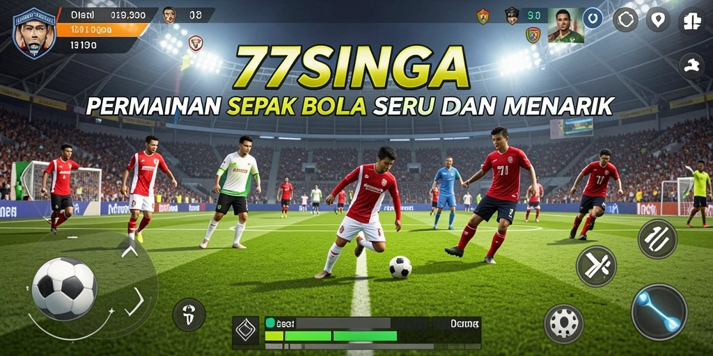 Tangkapan layar gameplay 77SINGA menampilkan pertandingan sepak bola yang mendebarkan.