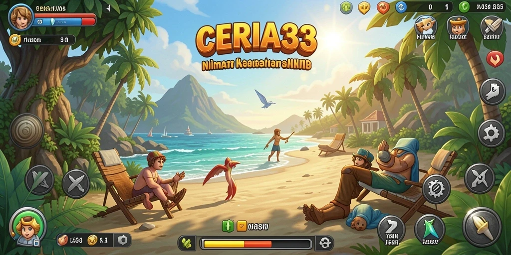 Screenshot utama CERIA33 menampilkan gameplay yang ceria dan penuh warna.