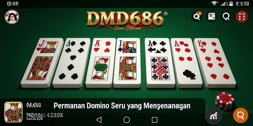 Screenshot gameplay DMD686 menampilkan suasana permainan domino yang seru.