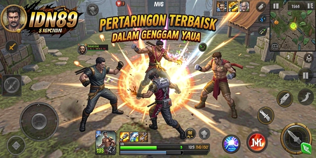 Screenshot utama gameplay IDN89 yang menampilkan pertarungan seru.