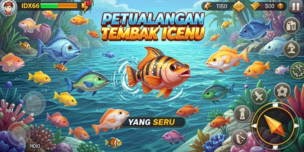 Tangkapan layar gameplay seru di IDX66 saat menembak ikan.