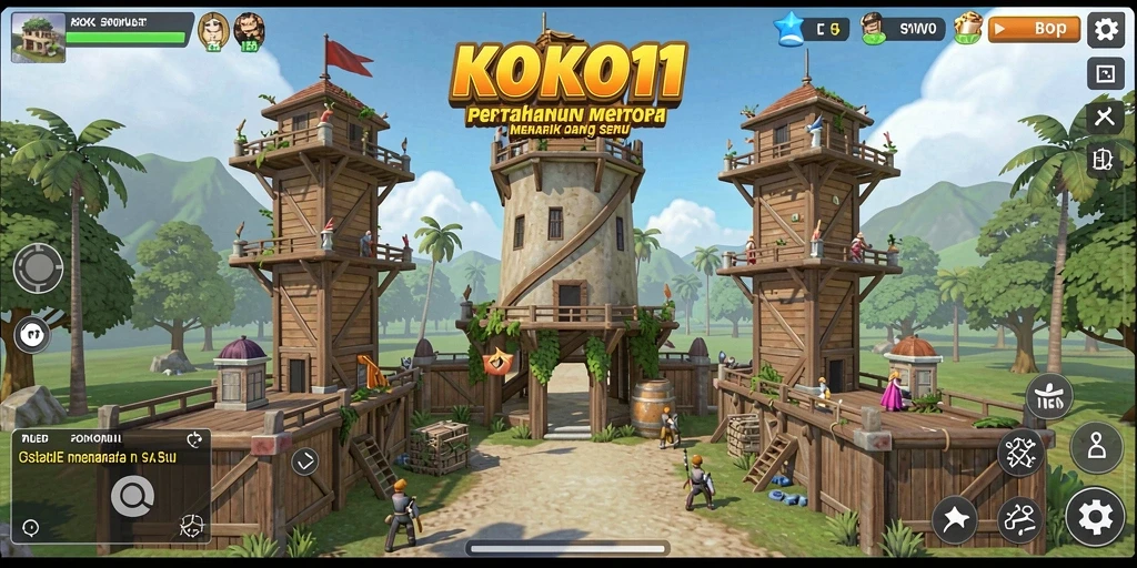 Screenshot gameplay dari KOKO11 menampilkan aksi pertahanan menara yang seru.