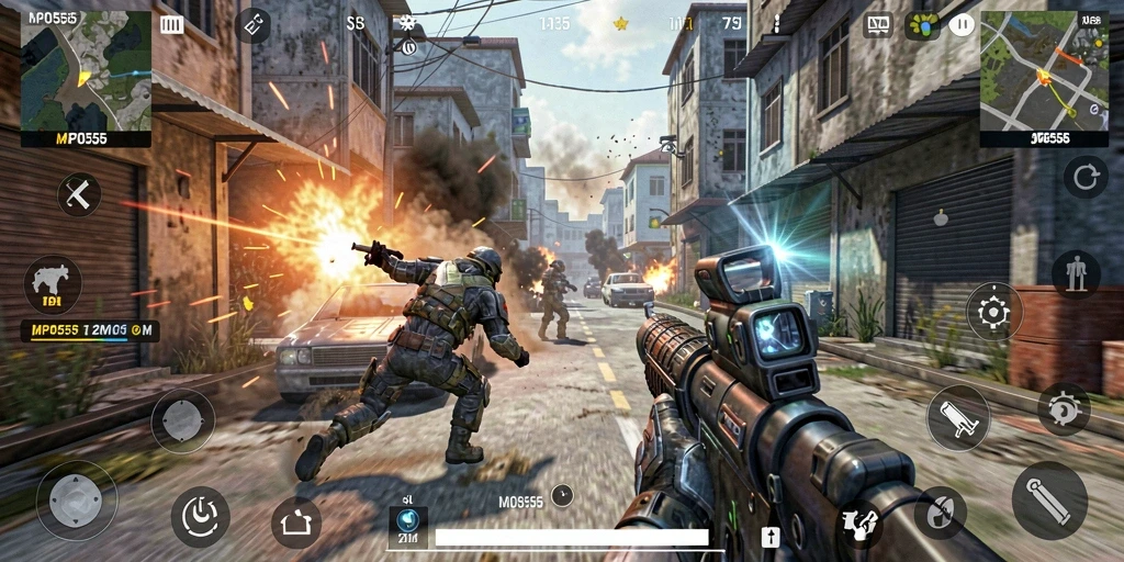 Tampilan gameplay seru dari MPO555 dalam pertempuran TPS.
