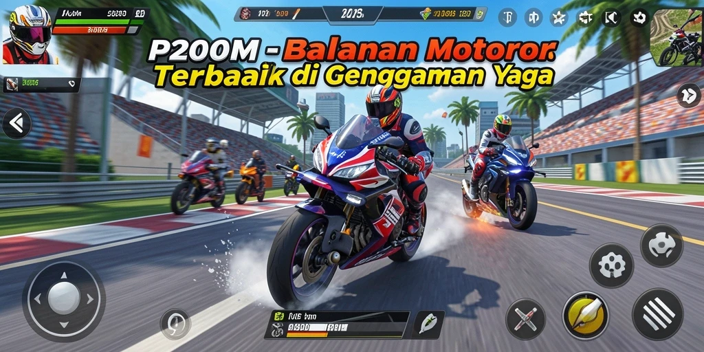 Gameplay P200M yang mendebarkan dengan aksi balapan motor.