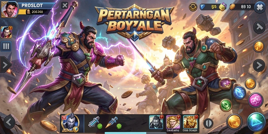 Screenshot gameplay PROSLOT di tengah pertempuran Battle Royale.