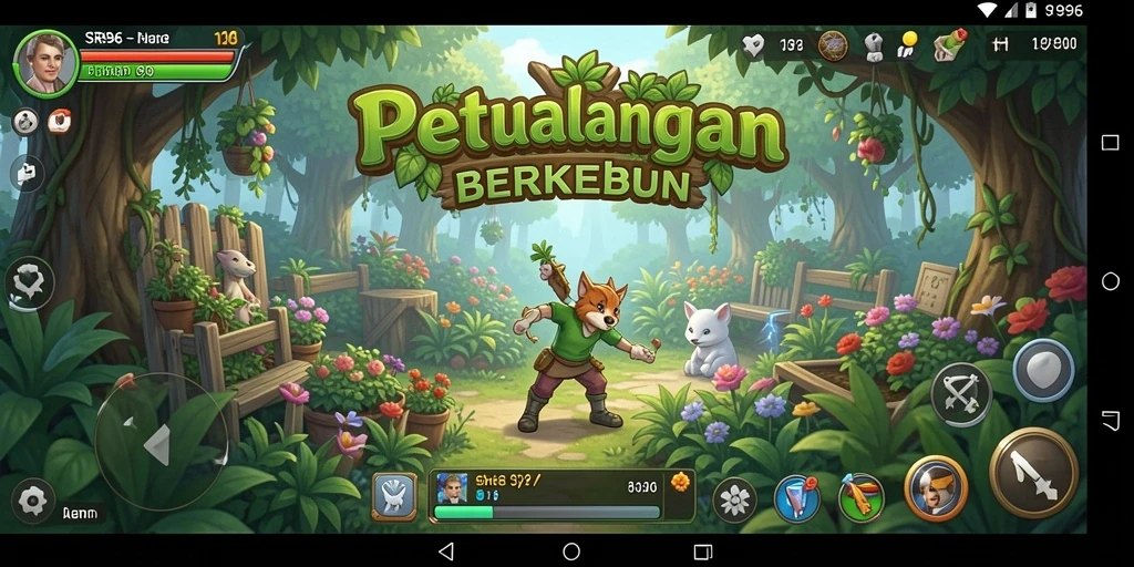 Tampilan permainan SR996 yang menampilkan ladang yang subur dan penuh tanaman.