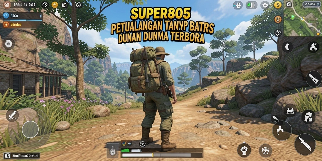 Screenshot gameplay SUPER805 menampilkan dunia luas dan dinamis.