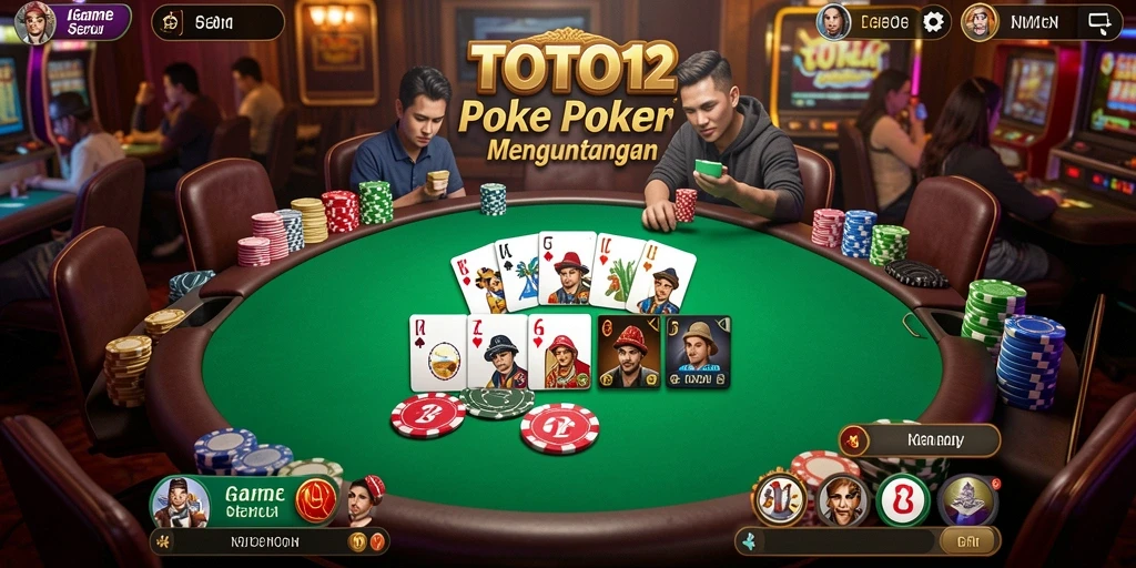Screenshot gameplay TOTO12 menampilkan suasana permainan poker yang seru.